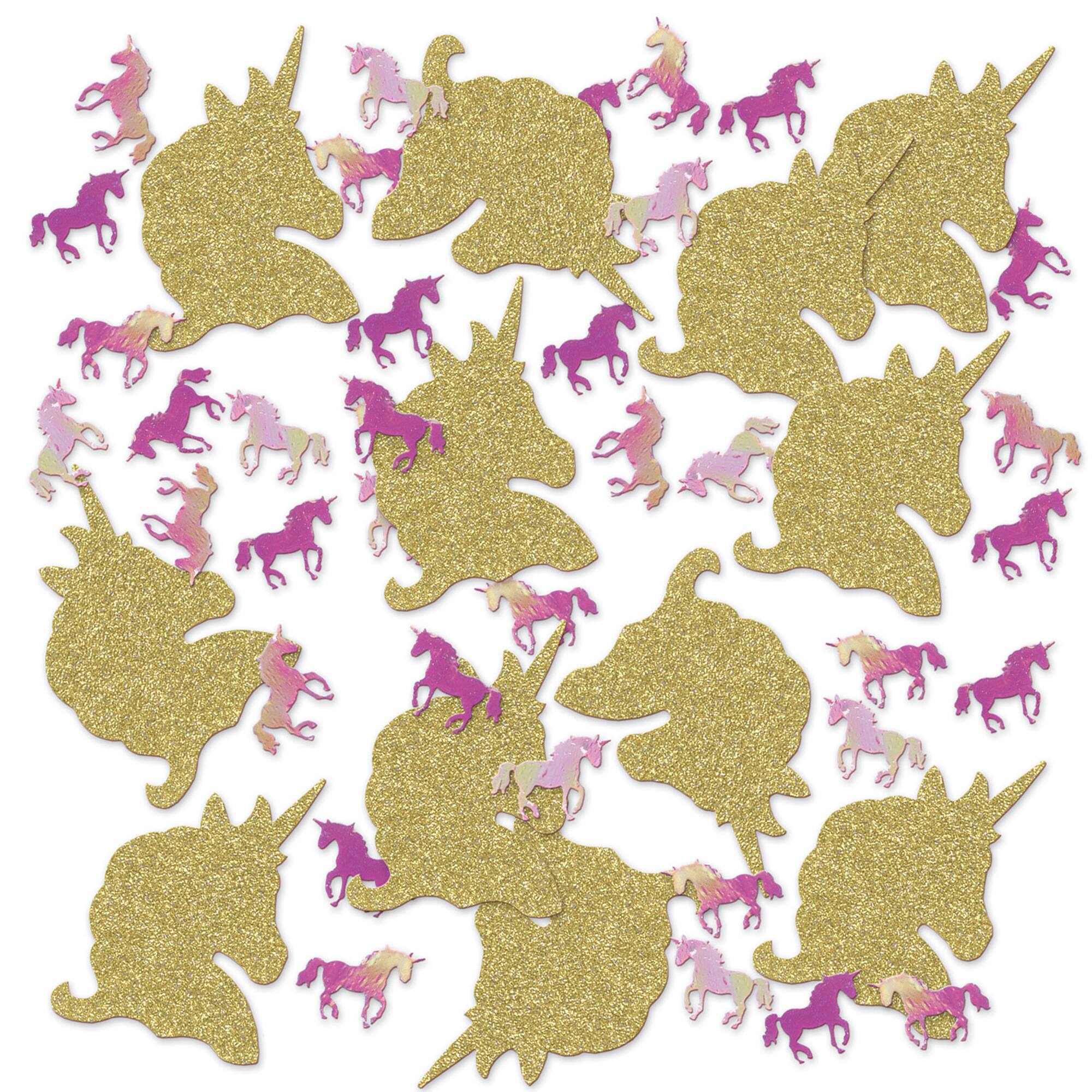 Beistle 1oz. Gold & Pink Unicorn Deluxe Sparkle Confetti Packs, 2ct.